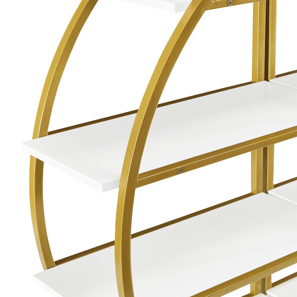 4 Tiers Home Office Round Shape Open Bookshelf Golden White