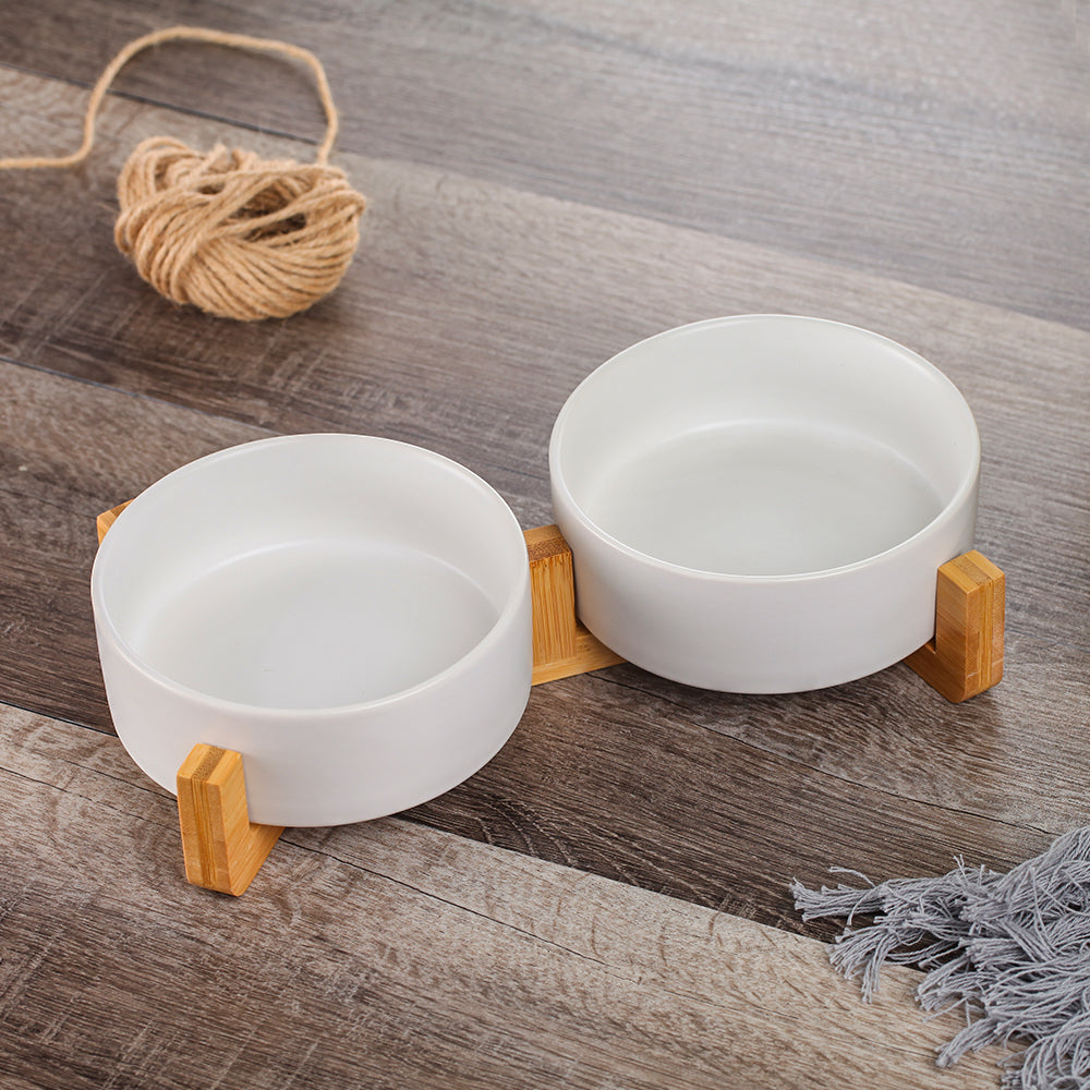 Ceramic Cat Food Bowl Set - Double Cat Bowls with Stand - Dog Food and Water Bowl