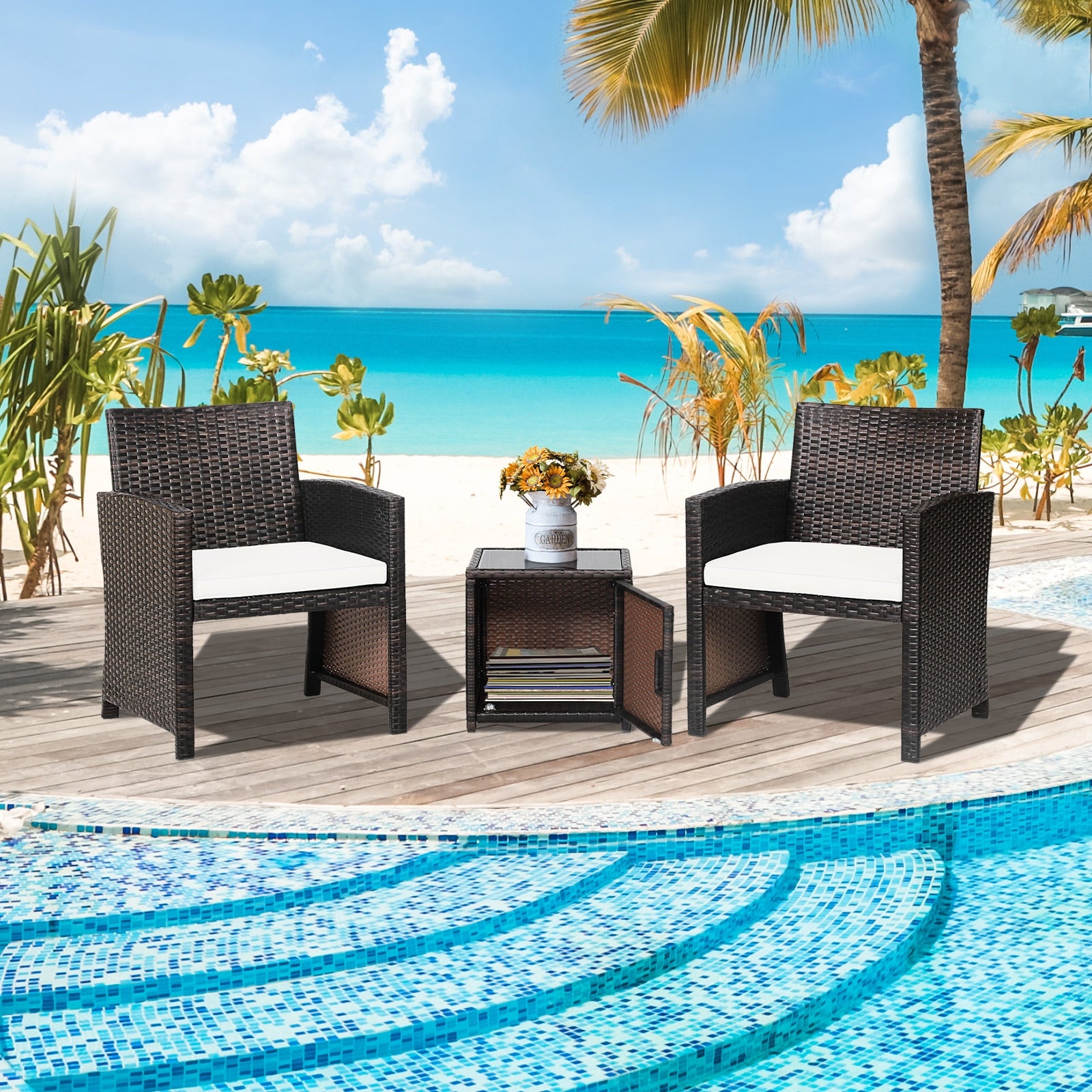 3-Piece Patio Wicker Furniture Set with Storage Table - Overstock - 37357207