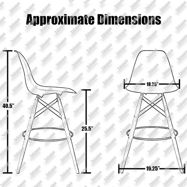 Set of 2 25 Designer Eiffel Chairs Counter Stools With Backs Side Molded Shell Kitchen Office Dining Dowel Bar Patio