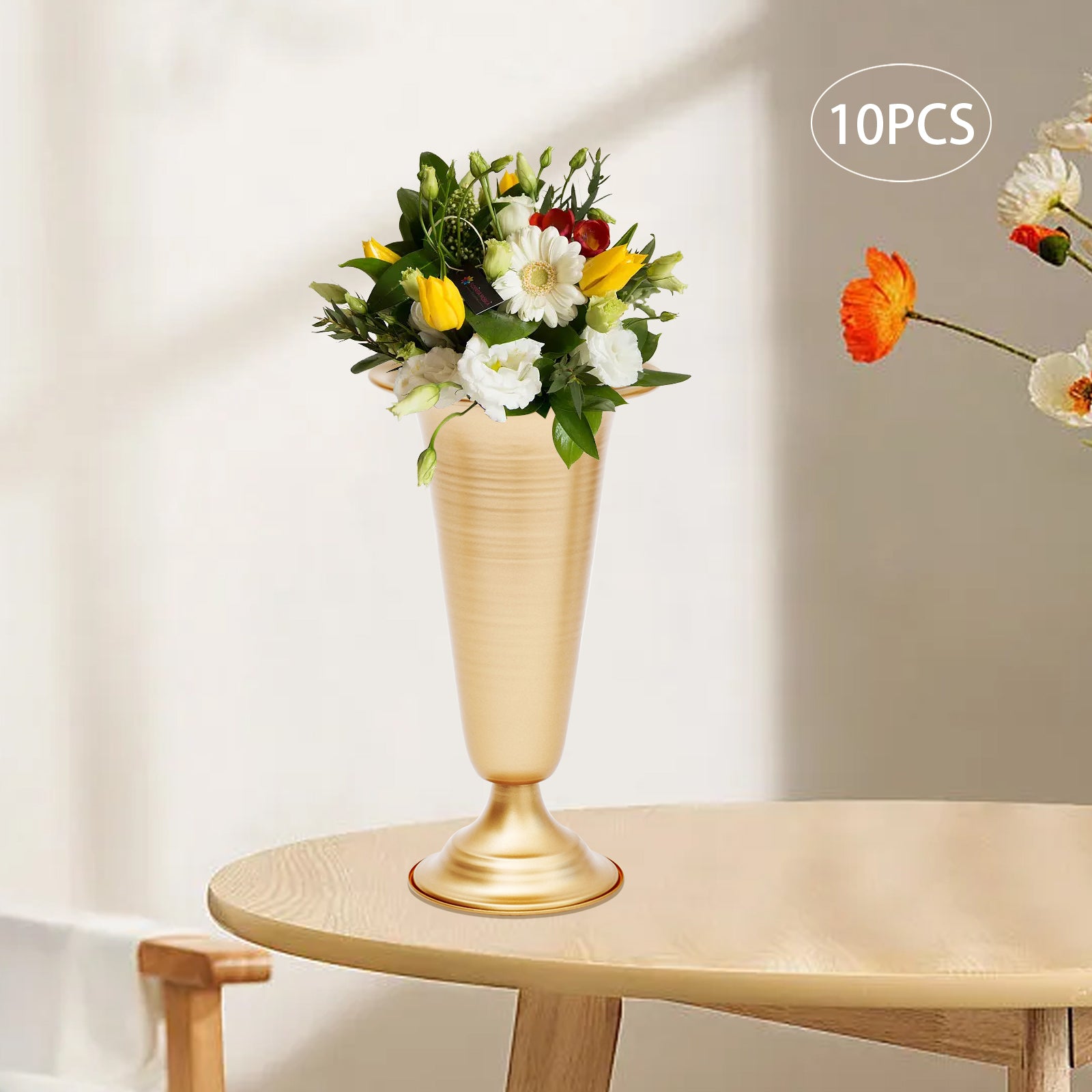 Oukaning 10 pcs Metal Flower Trumpet Vases Tabletop Party Wedding Centerpieces Decoration 10*25cm