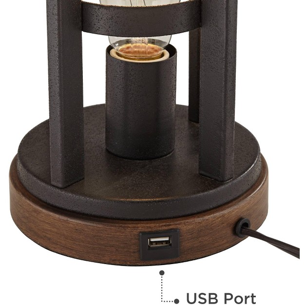 Tall Bronze With Usb Nightlight Led Oatmeal Drum Shade For Desk