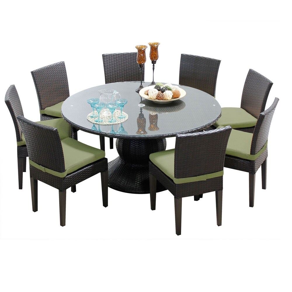 Napa 9 Piece Round Outdoor Patio Wicker Dining Set with Cushions