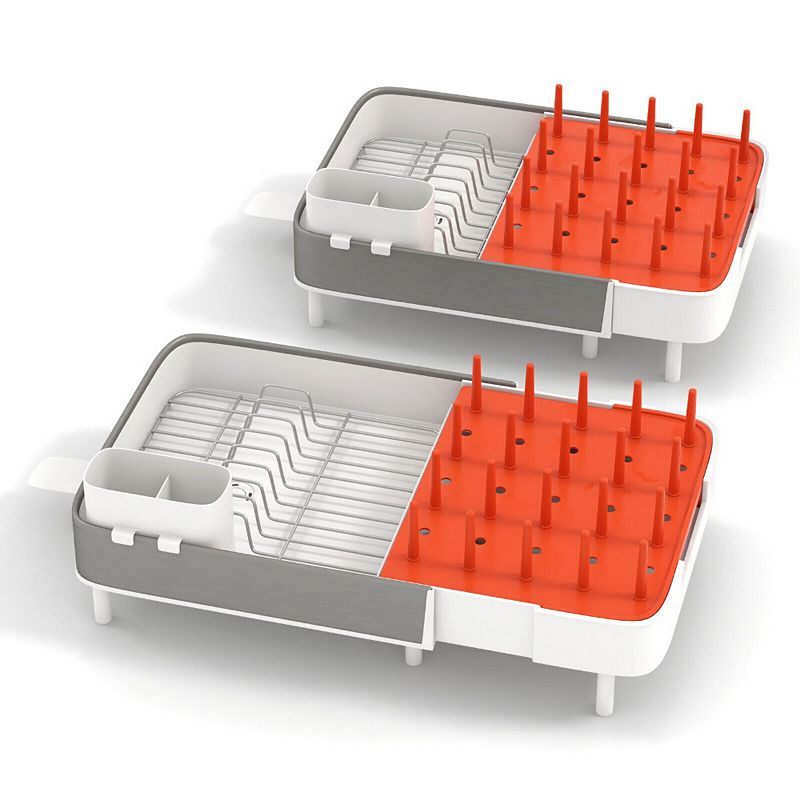 Expandable Dish Drying Rack Adjustable Dual-part Dish Drainer With Detachable Utensil Holder