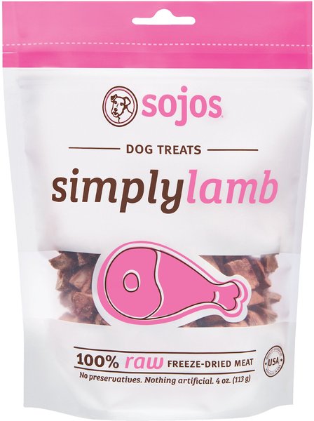 Sojos Simply Lamb Freeze-Dried Dog Treats， 4-oz bag