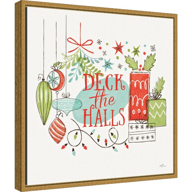 X 16 quot Deck The Halls Christmas Holly By Janelle Penner Framed Canvas Wall Art Amanti Art