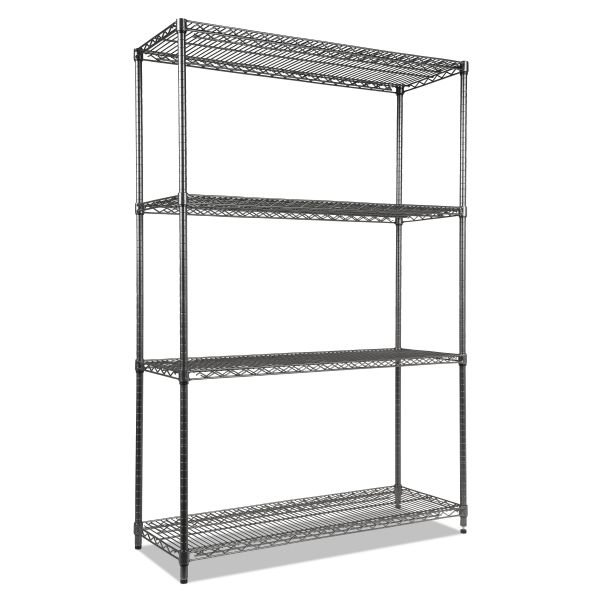 Alera Wire Shelving Starter Kit， Four-Shelf， 48w x 18d x 72h， Black Anthracite