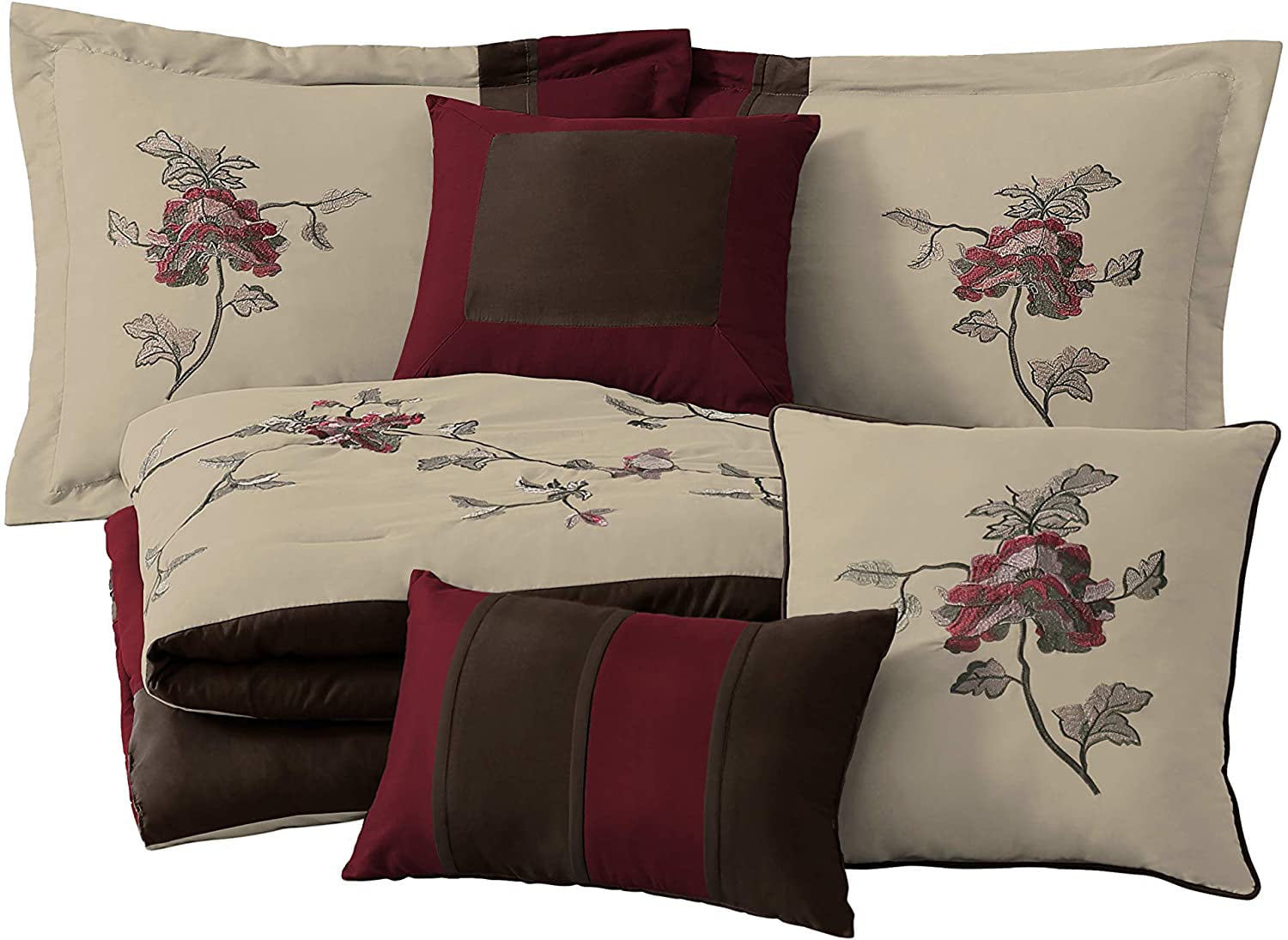 Chezmoi Collection Vienna 7-Piece Embroidered Floral Comforter Set