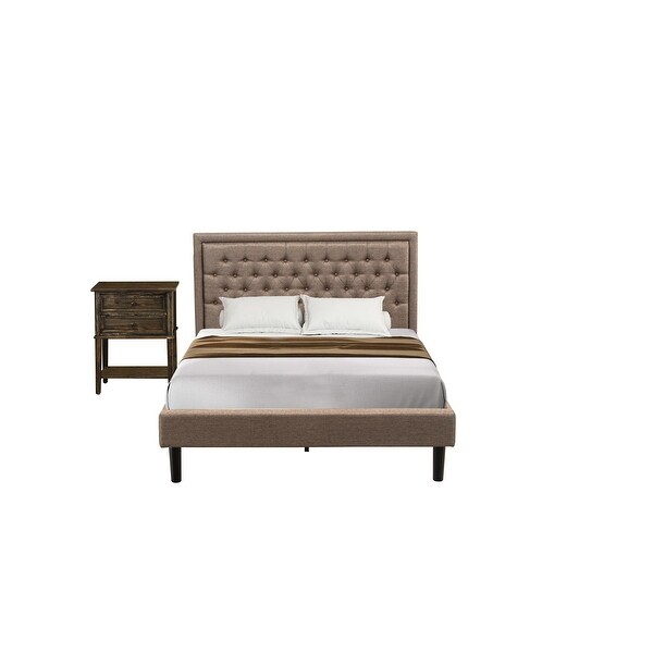 East West Furniture Bed Set - Queen Size Bed Dark Khaki Headboard with Nightstand - (End Table Pieces Option) - - 33772209