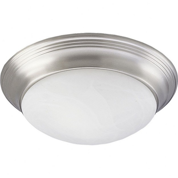 Progress Lighting Messina Collection 2 light Flush Mount Brushed Nickel Etched Alabaster Glass