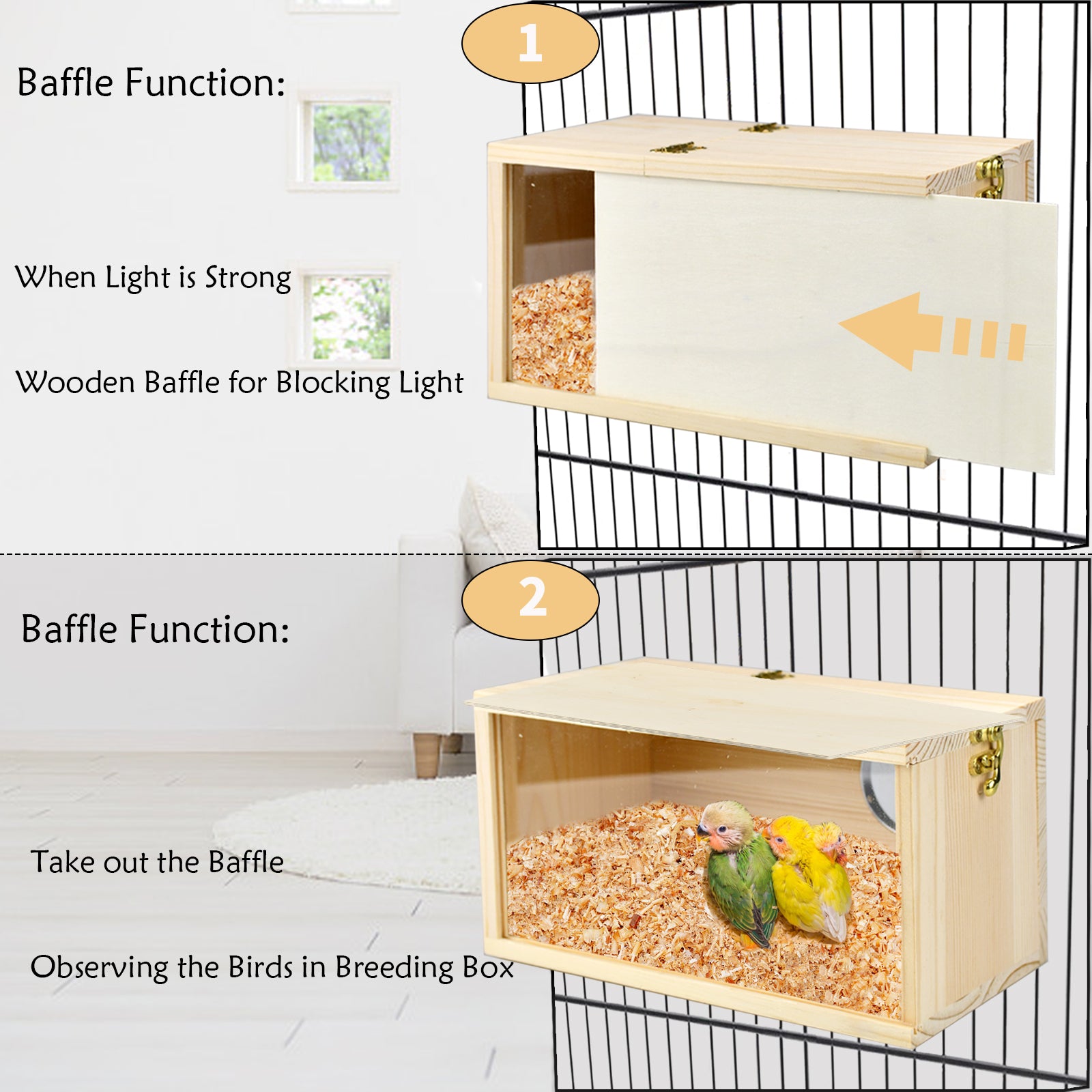 Vehomy Parakeet Nesting Box Cockatiel Nesting Box Bird Nest Bird Breeding Box House Wooden Acrylic Transparent Bird Box with Detachable Wooden Board for Lovebirds Cockatiel Budgie Conure Parrot