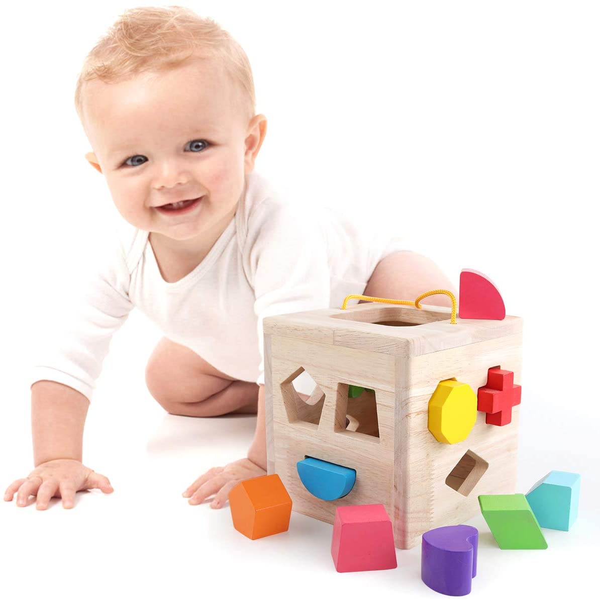 GEMEM Shape Sorter Toy Wooden 12 Building Blocks Geometry.