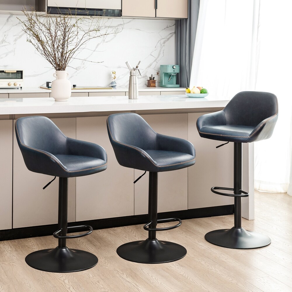 Glitzhome Set of 3 Mid Century Modern Adjustable Swivel Bar Stools   Set of 3