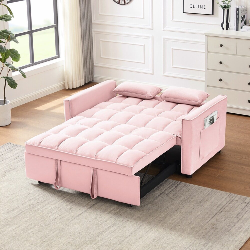 Pink Velvet Pull out Sofa Bed Lounge Loveseat Sleeper Futon Sofa Bed