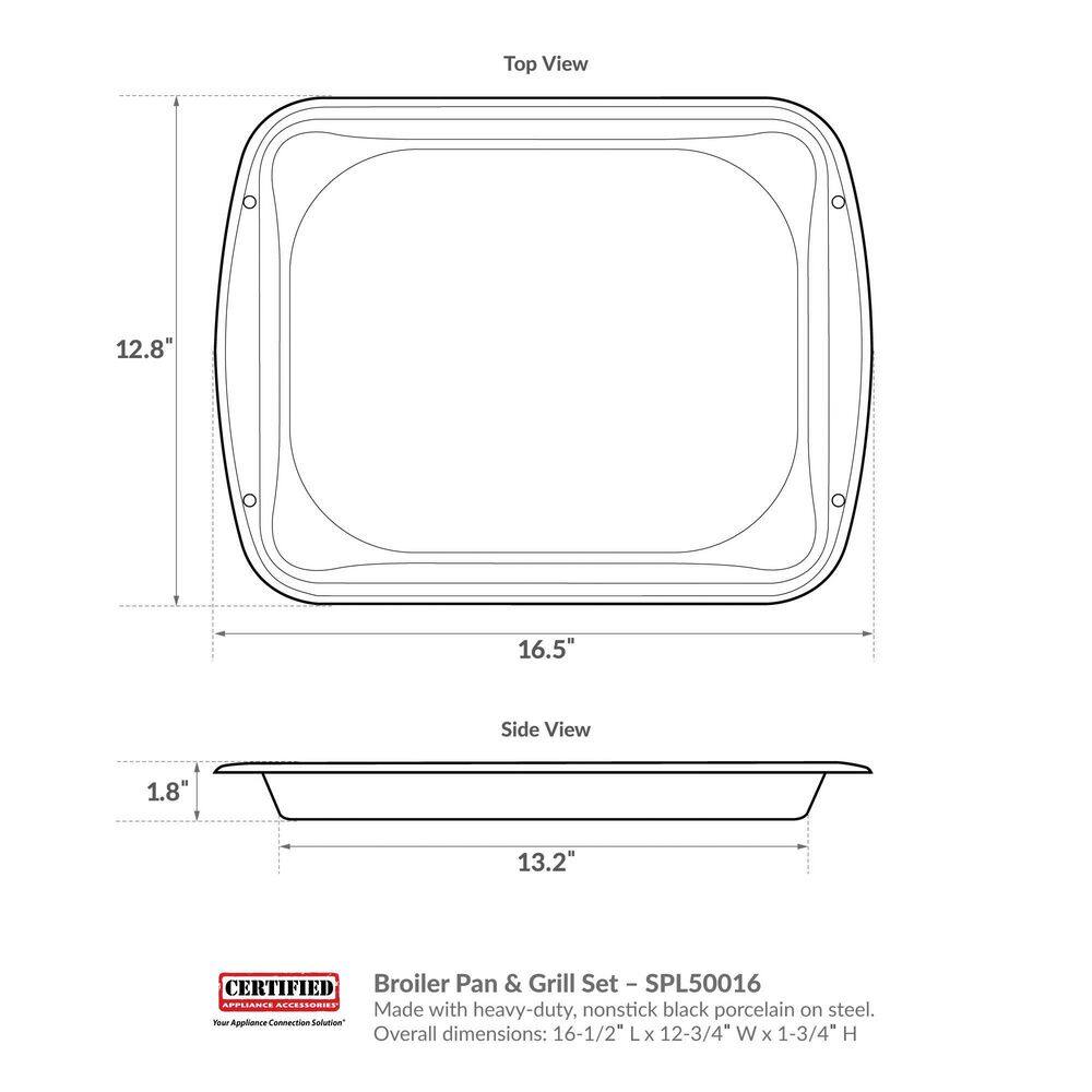 CERTIFIED APPLIANCE ACCESSORIES 2-Piece Porcelain Heavy-Duty Broiler Pan and Grill Set 50016