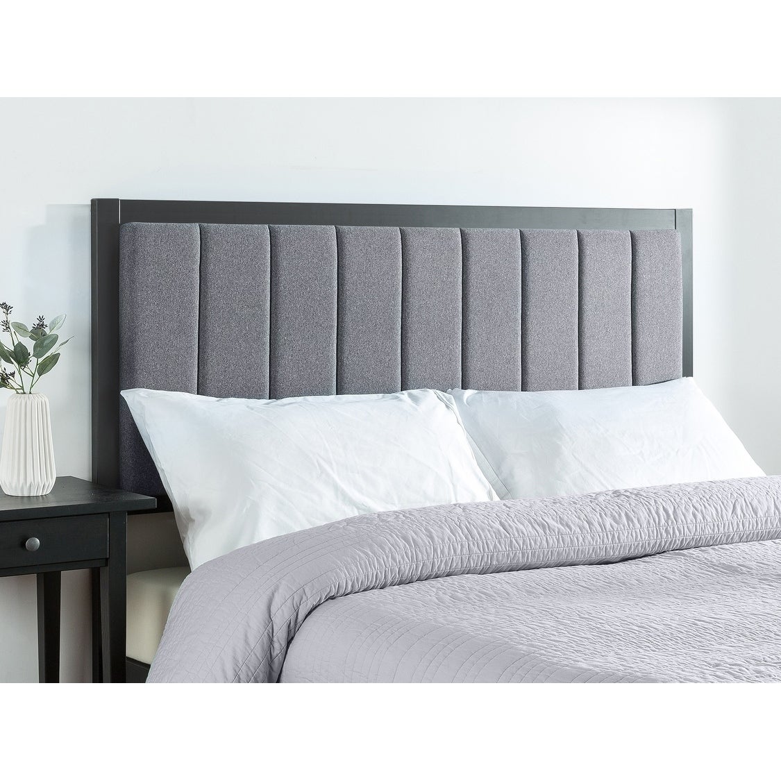 Priage by Zinus Banded Grey Upholstered Metal Headboard - - 19434235