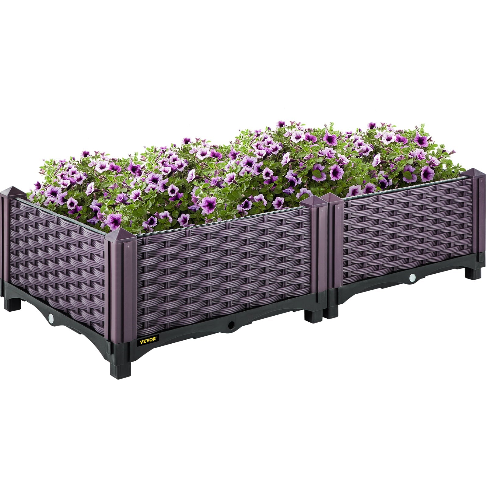 VEVOR Plastic Raised Garden Bed, Set of 2 Planter Grow Box, 9.1" H Self-Watering Elevated for Flowers, Vegetables, Fruits, Herbs, Indoor/Outdoor Use, Brown Realistic Rattan