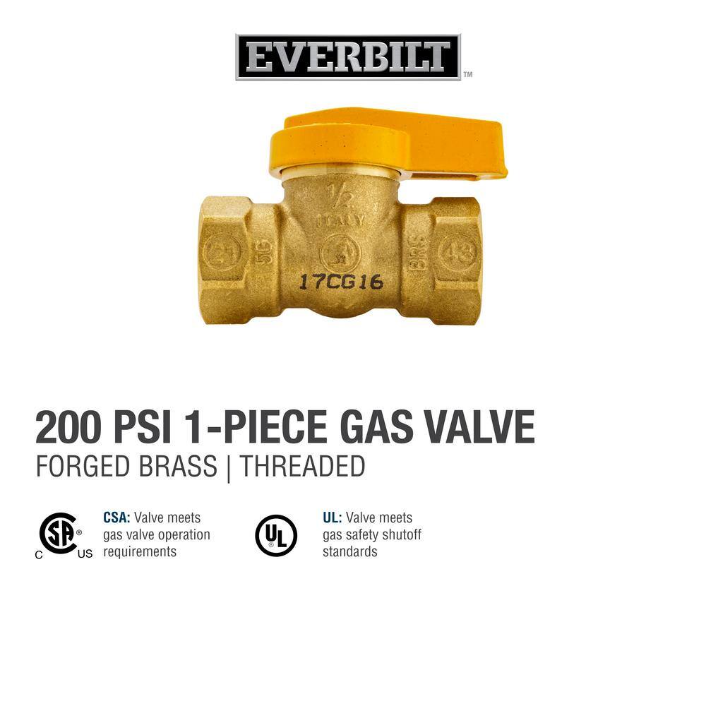 Everbilt 12 in. Brass Lever-Handle FPT 1-Piece Body Gas Ball Valve 110-523EB