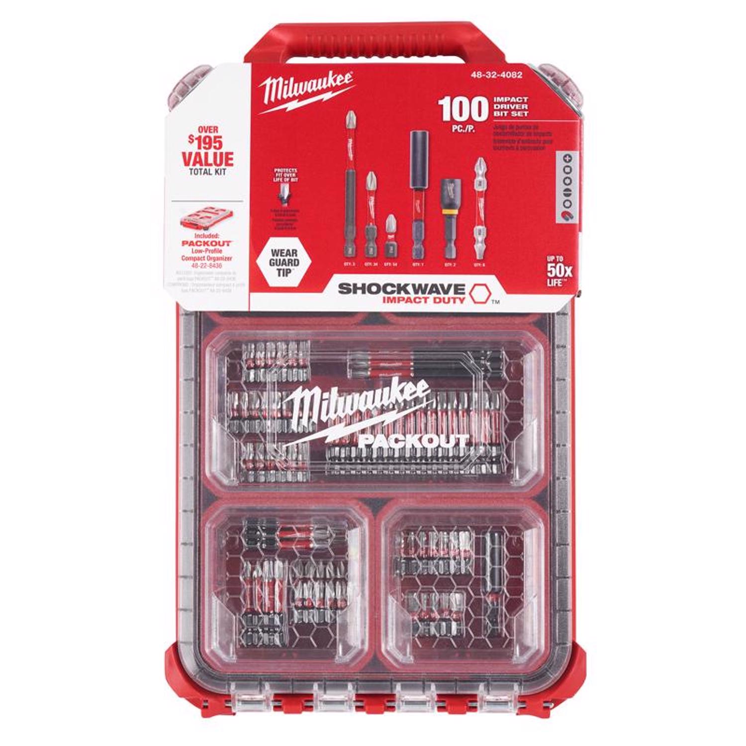 MW Shockwave Assorted 1/4 in. drive X 4 in. L Impact Driver Bit Set Alloy Steel 100 pc