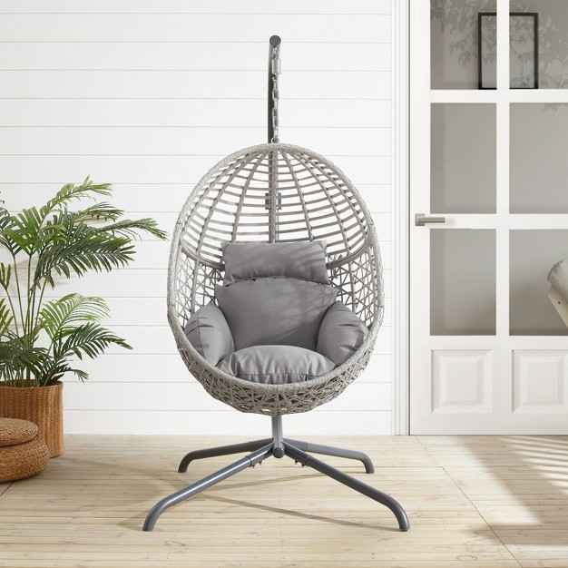 Lorelei Indoor outdoor Wicker Hanging Egg Chair Gray light Gray Crosley