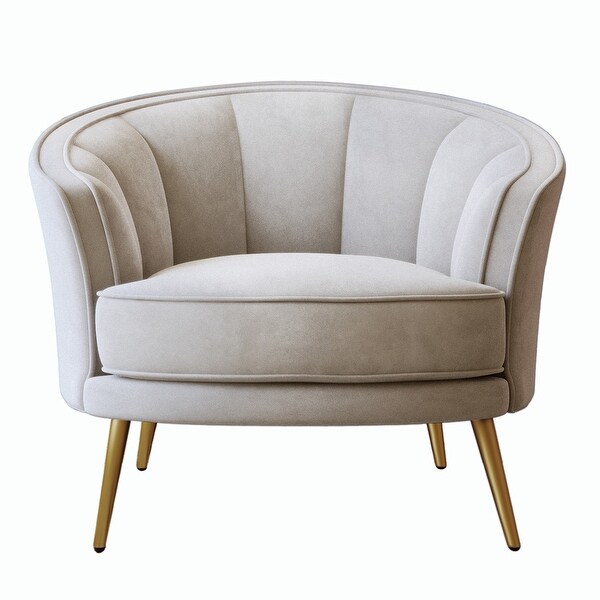 Modern Living Room Accent Chair Glam Style Petal Shape Velvet Barrel Chair Lounge Accent Chairs with Stable Metal Legs