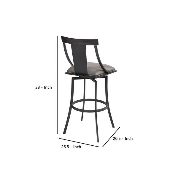 26 Inches Leatherette Counter Stool with Fiddle Back， Gray - 38 H x 25.5 W x 20.5 L Inches