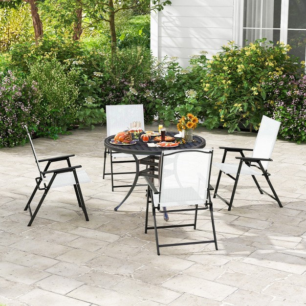 Tangkula Set Of 4 Patio Portable Metal Folding Chairs Dining Chair Set White