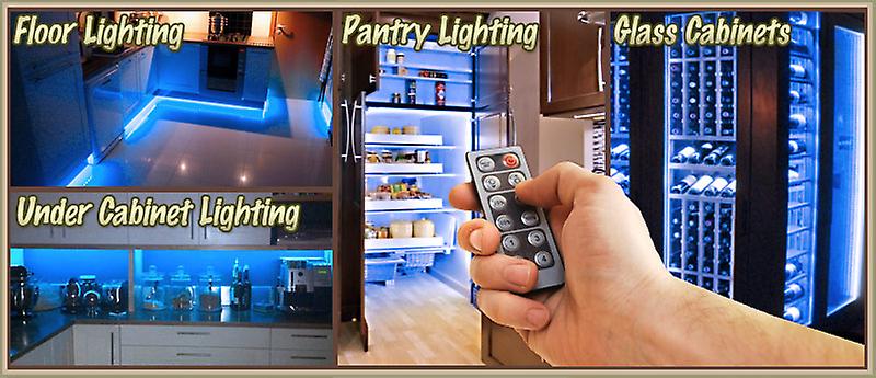 6' ft Blue Kitchen Glass Cabinet Remote Controlled LED Strip Lighting SMD3528 Wall Plug - Under Counters Microwave Glass Cabinets Floor Waterproof Flexible DIY 110V-220V