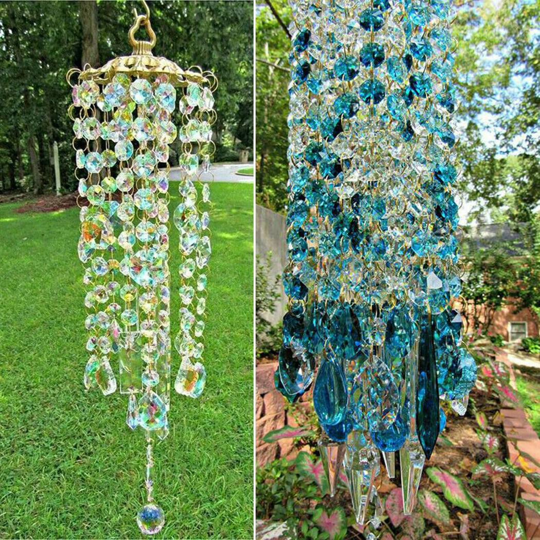 Sufanic Crystal Wind Chimes， 8.4inch Blue Wind Chimes with S Hooks for Indoor Home Garden Patio Decor Gift