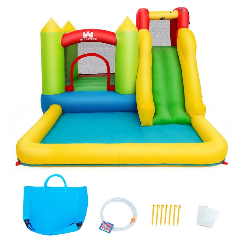 5-in-1 Kids Inflatable Water Slide Bounce House Water Park with Trampoline, Climbing Area, Large Splash Pool, Air Blower