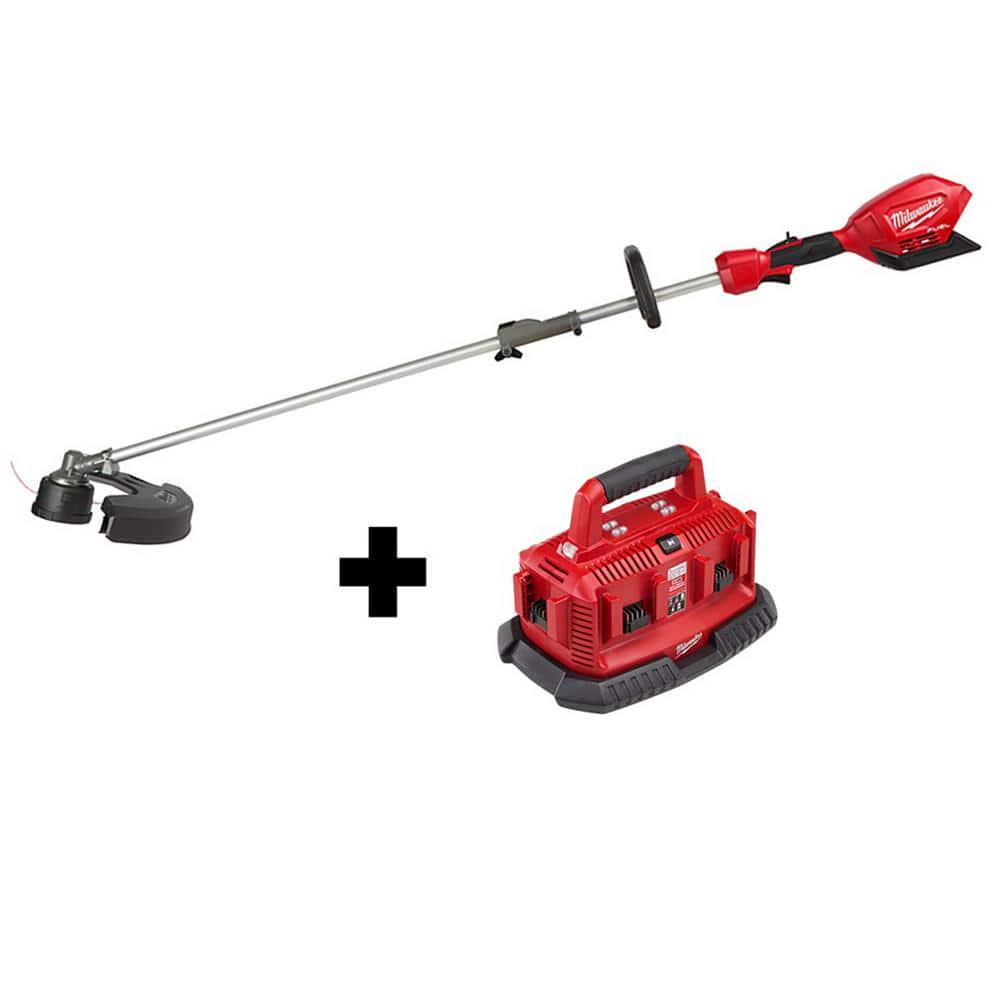 Milwaukee M18 FUEL 18V LithiumIon Cordless Brushless String Trimmer with Attachment Capability with M18 6Port BatteryCharger