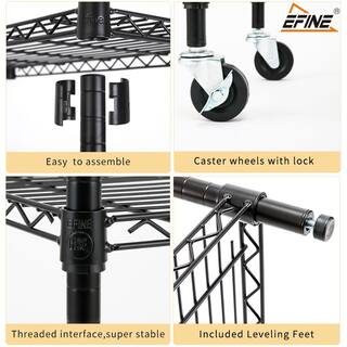 EFINE Black 5-Tier Rolling Heavy Duty Metal Wire Storage Shelving Unit Casters 1 in. Pole (30 in. W x 63.7 in. H x 14 in. D) RL33655