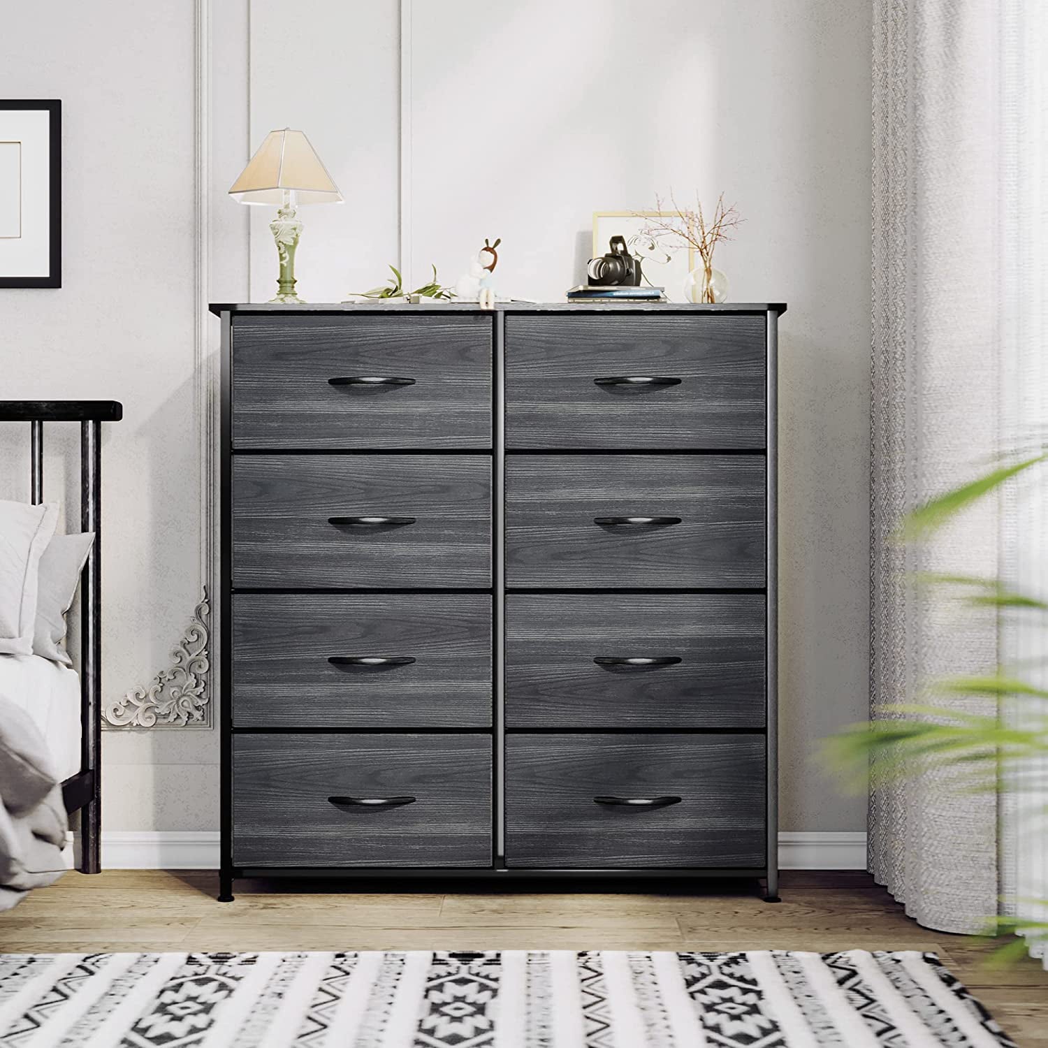 YITAHOME Dresser with 8 Drawers - Fabric Storage Tower, Organizer Unit for Bedroom, Hallway, Closets & Nursery - Sturdy Steel Frame, Wooden Top & Easy Pull Fabric Bins, Charcoal Black Wood Grain