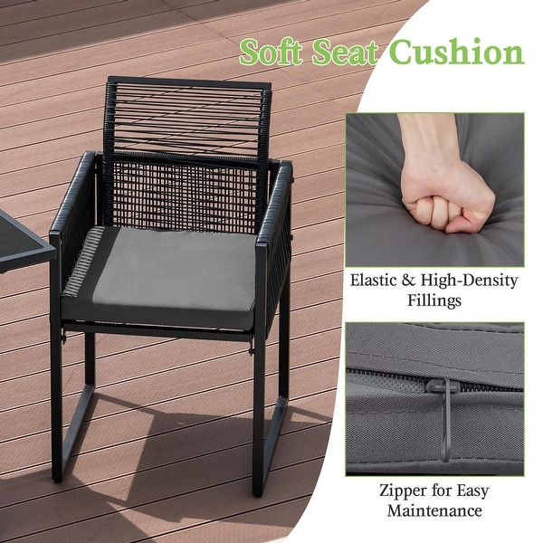 Costway 3PCS Patio PE Wicker Furniture Set Cushioned Chairs with