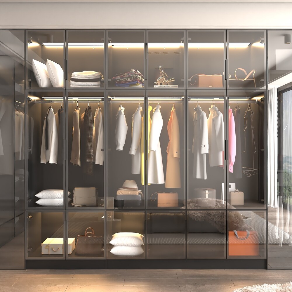 Modular Wardrobe with Elegant Glass Showcase Armoires Closet Cabinet