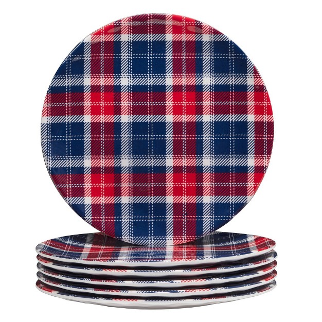 Set Of 6 Patriotic Plaid Melamine Salad dining Plates Certified International