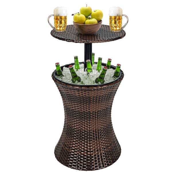 Costway Patio Rattan Cooler Bar Table Cocktail Coffee Table Height