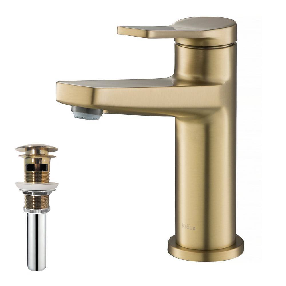 KRAUS Indy Single Handle Bathroom Faucet and Pop Up Drain with Overflow in Brushed Gold KBF-1401BG-PU-11BG