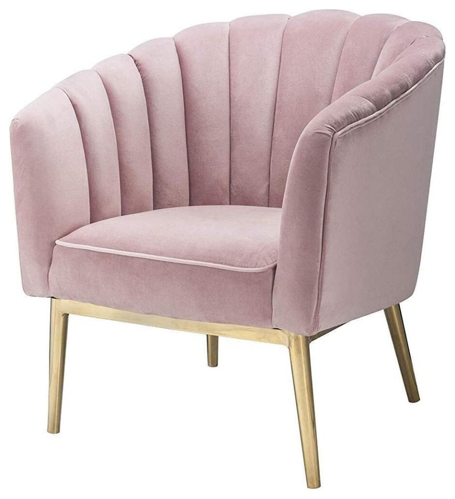 Contemporary Accent Chair  Gold Finished Metal Legs With Pink Velvet Upholstery   Midcentury   Armchairs And Accent Chairs   by Declusia  Houzz