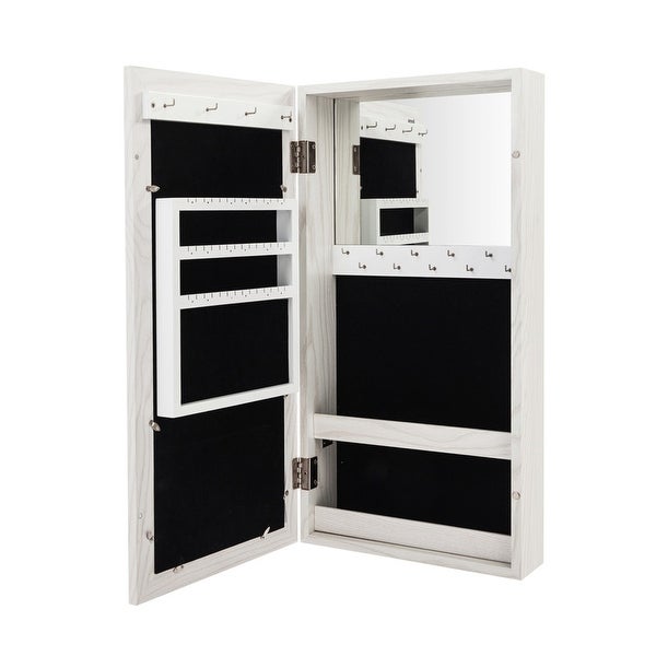 24-inch White Wall-mounted Lockable Mirrored Jewelry Armoire Cabinet - - 24124322