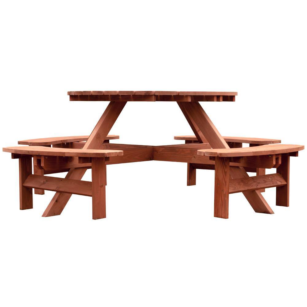 Leisure Season Round 82 in. W x 82 in. D x 30 in. H Wooden Brown Picnic Table RPT8230