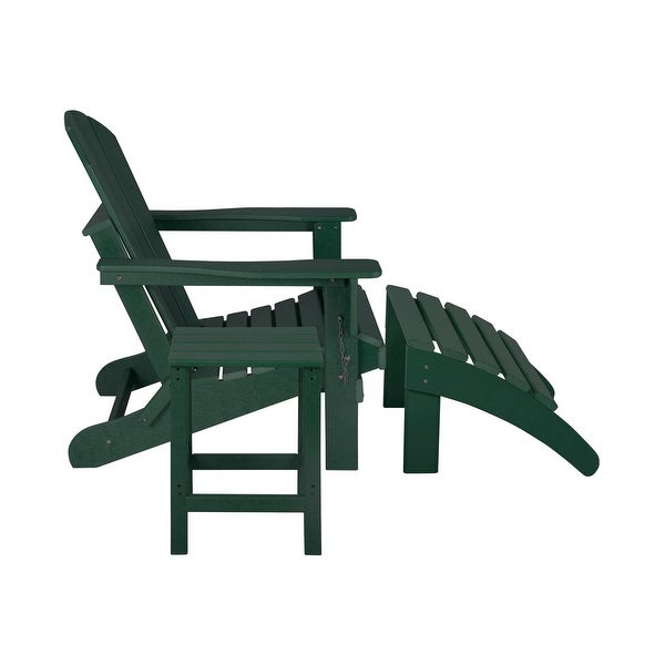 3-Piece Outdoor Adirondack Patio Chair with Ottoman and Side Table Set， Dark Green - Overstock - 37851974