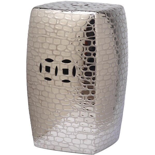 SAFAVIEH Jasmine Plated Silver Ceramic Decorative Garden Stool