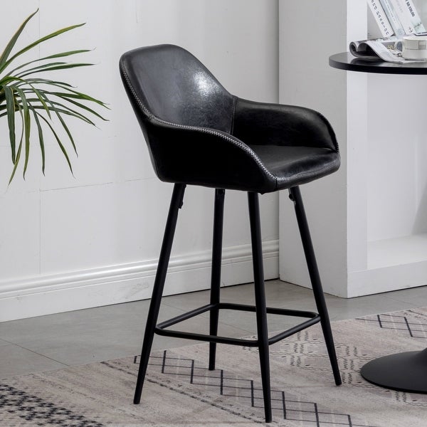 Bucket Upholstered Dark Accent Barstool Chair (Set of 2)