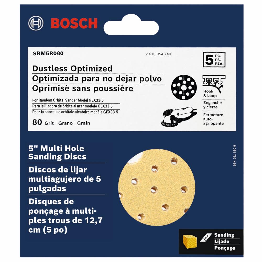 Bosch Multi Hole Hook And Loop Sanding Discs 80 Grit 5 5pc