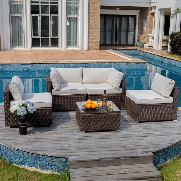 Cosiest 5piece Outdoor Patio Wicker Furniture Set with Coffee Table