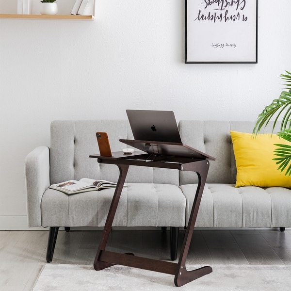 Connexion Decor Bordden Sofa Adjustable Side Table， Dark Walnut