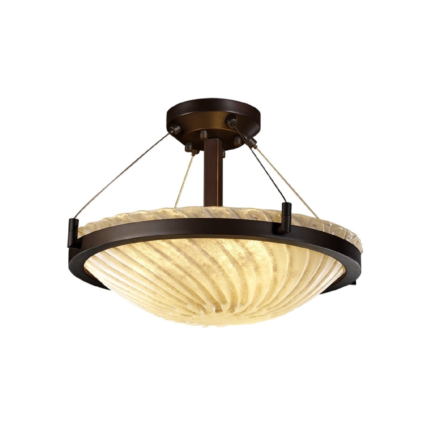 Justice Design Veneto Luce Ring 3-light Dark Bronze Round Bowl Semi-flush， Whitewash Shade