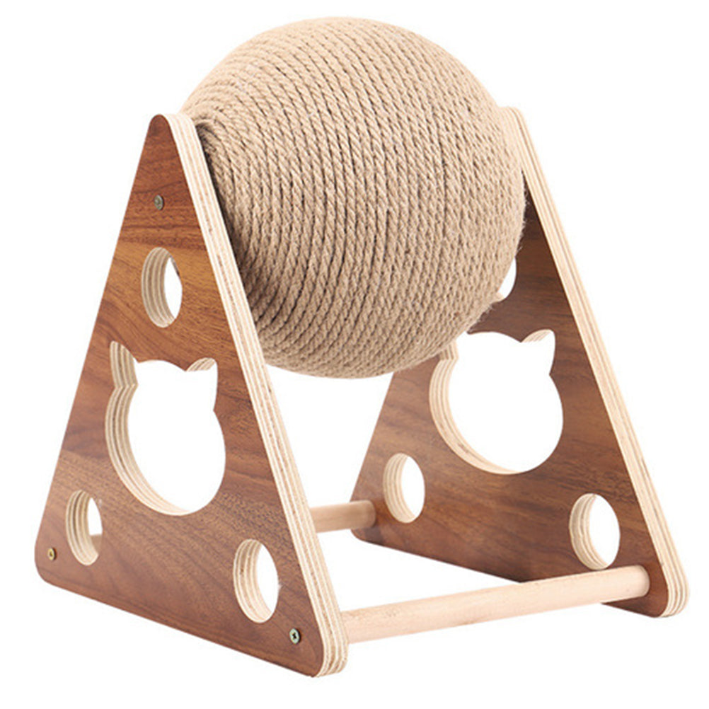 Homemaxs 1PC Wooden Cat Scratching Ball Sisal Rope Cat Climbing Stand Funny Cat Toy