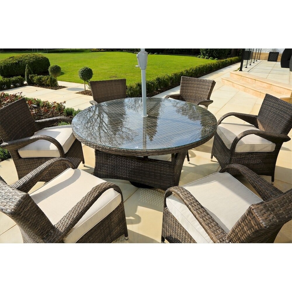 Outdoor 7 Piece Wicker Dining Set Patio Round Table with Eton Chairs